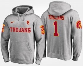 #1 Name and Number USC Trojans No.1 Mens Gray Hoodie 365898-337