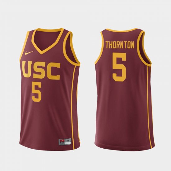 #5 Derryck Thornton Replica Trojans College Basketball Mens Cardinal Jersey 919427-458