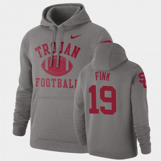 #19 Matt Fink Retro Football Trojans Pullover Men\'s Heathered Gray Hoodie 393171-453