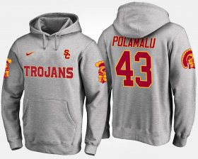 #43 Troy Polamalu Name and Number USC Men Gray Hoodie 465193-893 #43 Troy Polamalu Name and Number USC Men Gray Hoodie 465193-893