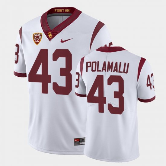 #43 Troy Polamalu College Football USC Fight On Men White Jersey 412261-441