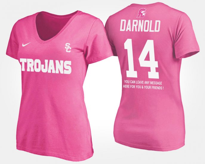 #14 Sam Darnold Name and Number USC With Message Women\'s Pink T-Shirt 494751-250