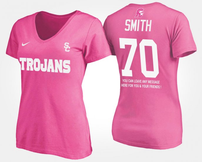 #70 Tyron Smith Name and Number Trojans With Message Women\'s Pink T-Shirt 855797-726